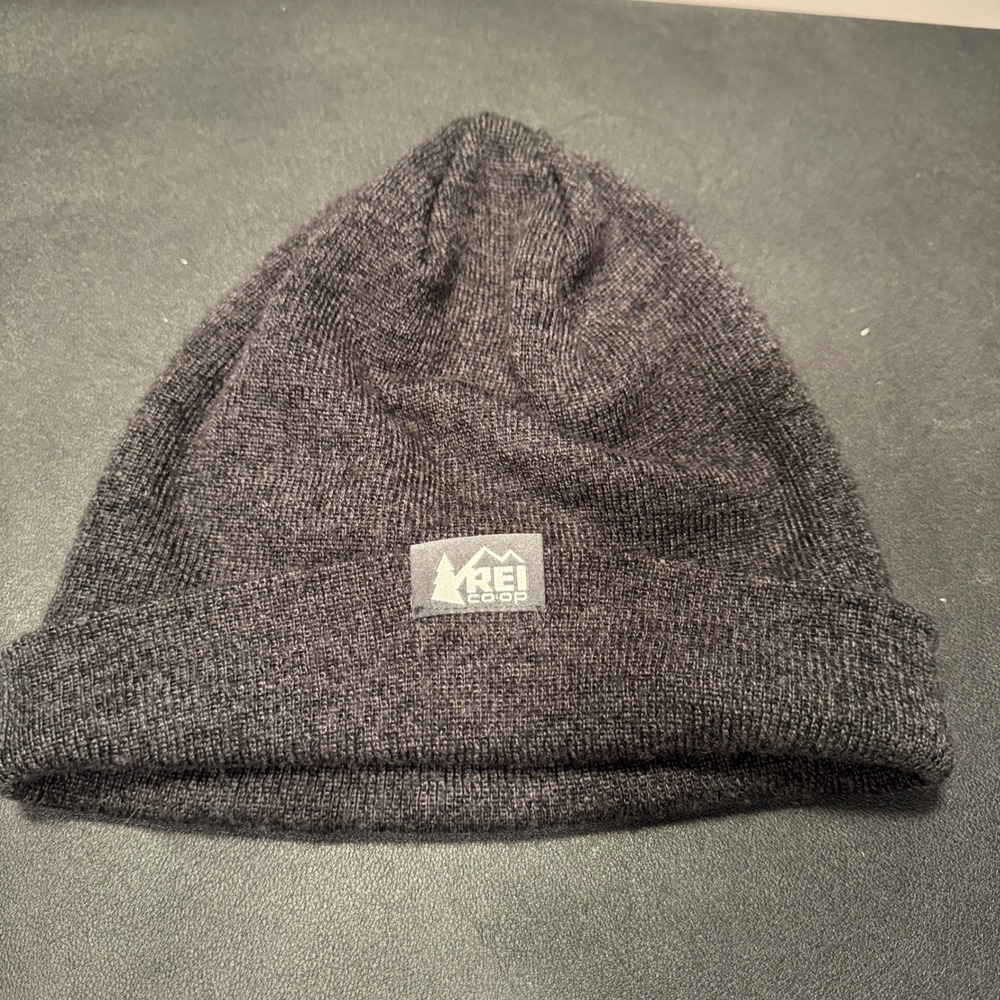 REI Beanie Hat Cap OS Gray Wool Knit Hat Cuffed Gorpcore Hiking Winter Outdoor